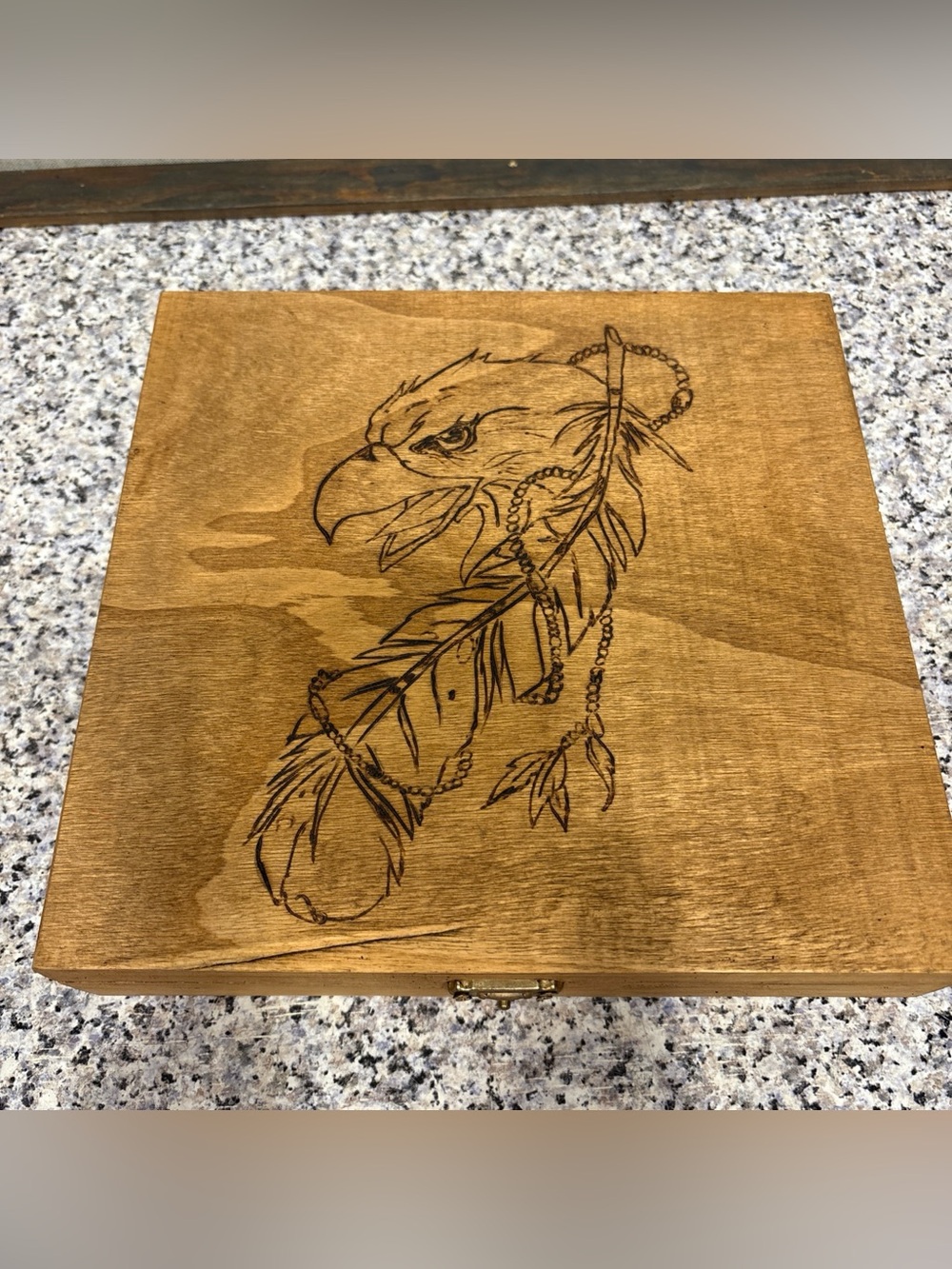 Wooden Keepsake Box Eagle And Feather